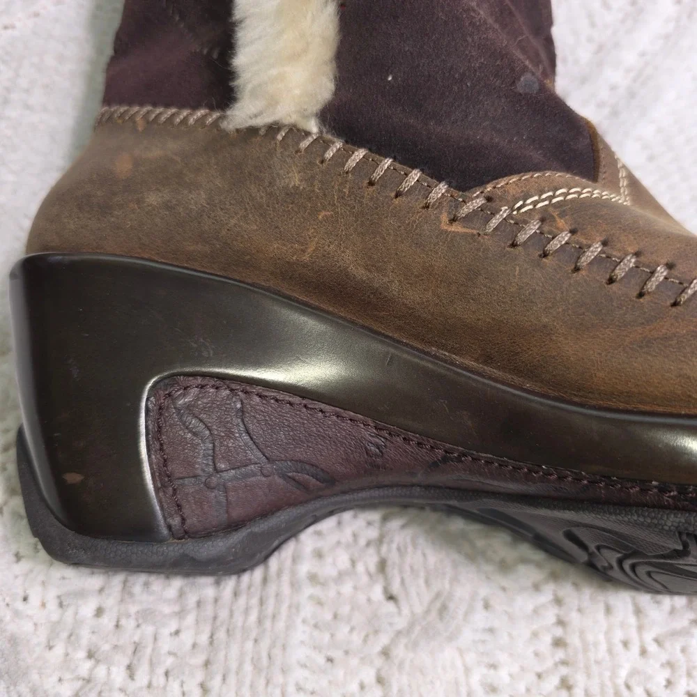 J-41‎ Naples Mid Calf Boots Winter Brown Suede Leather Faux Fur Lining Women 8M